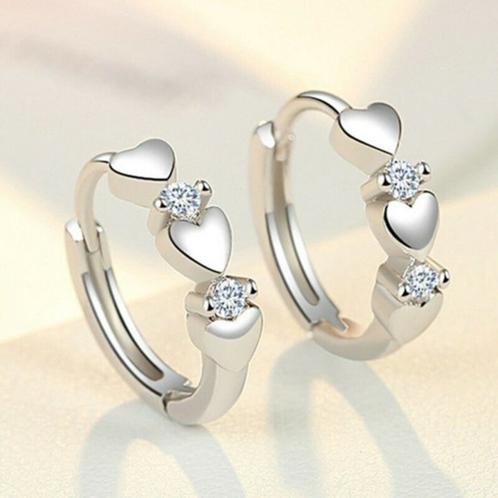 Beautiful 925 Silver Heart White Sapphire Small Hoops